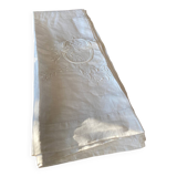 Linen sheet with OB monogram and embroidery
