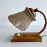 Lampe de table vintage en bois et sisal, années 1950