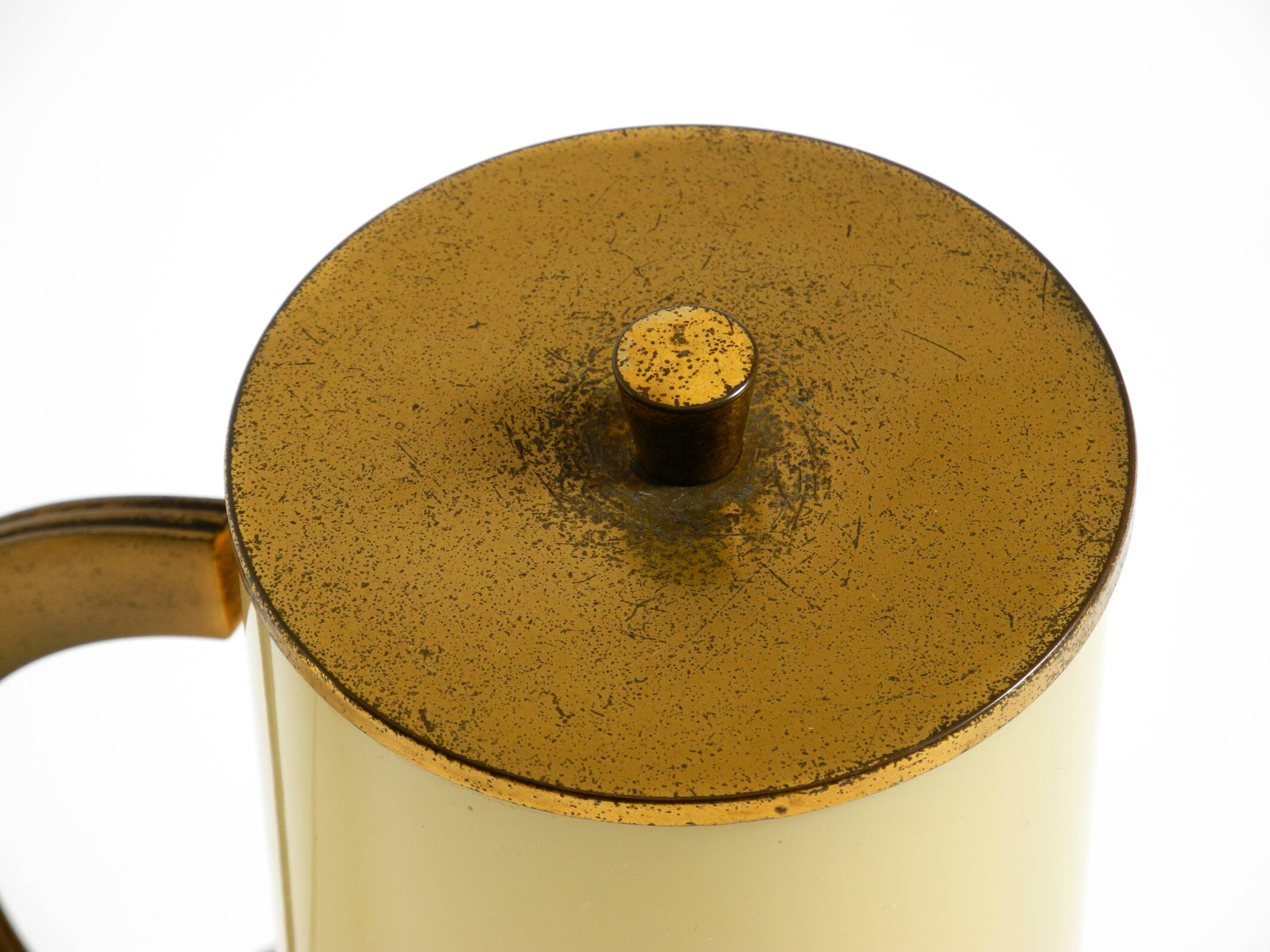 Rare and beautiful 1940s brass table lamp with opal glass shade