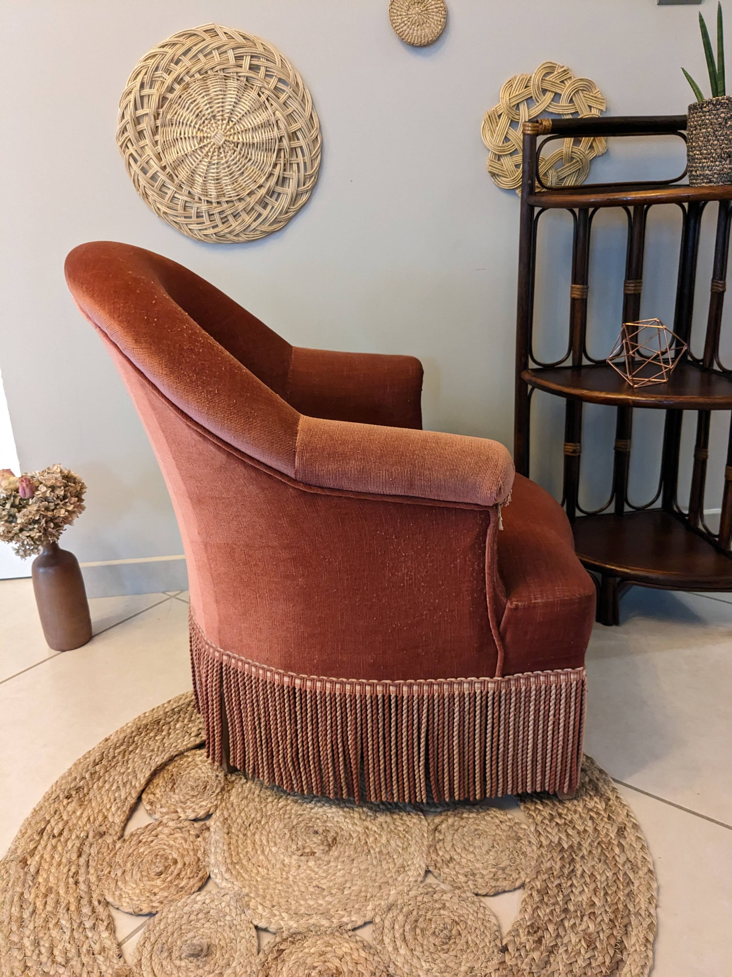 Fauteuil crapaud velours rose