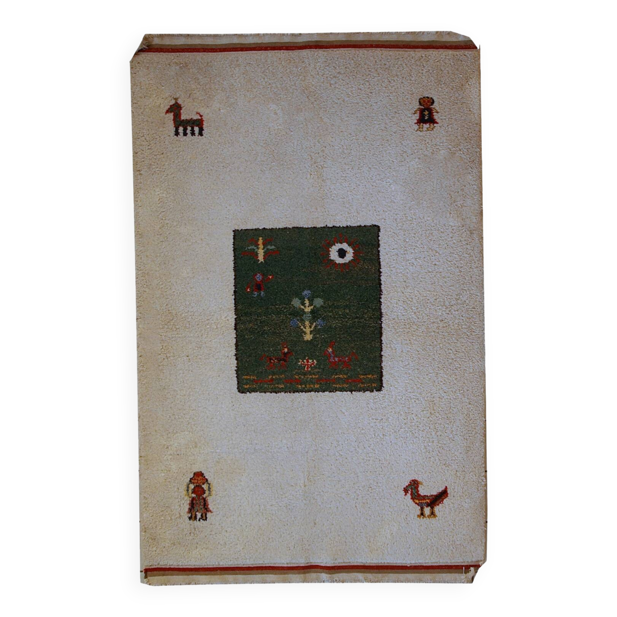 Tapis vintage fait main Gabbeh du Moyen-Orient 140cm x 215cm (1960s)