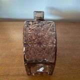 Carafe a whisky liqueur ancienne + bouchon en verre moulé brun vintage