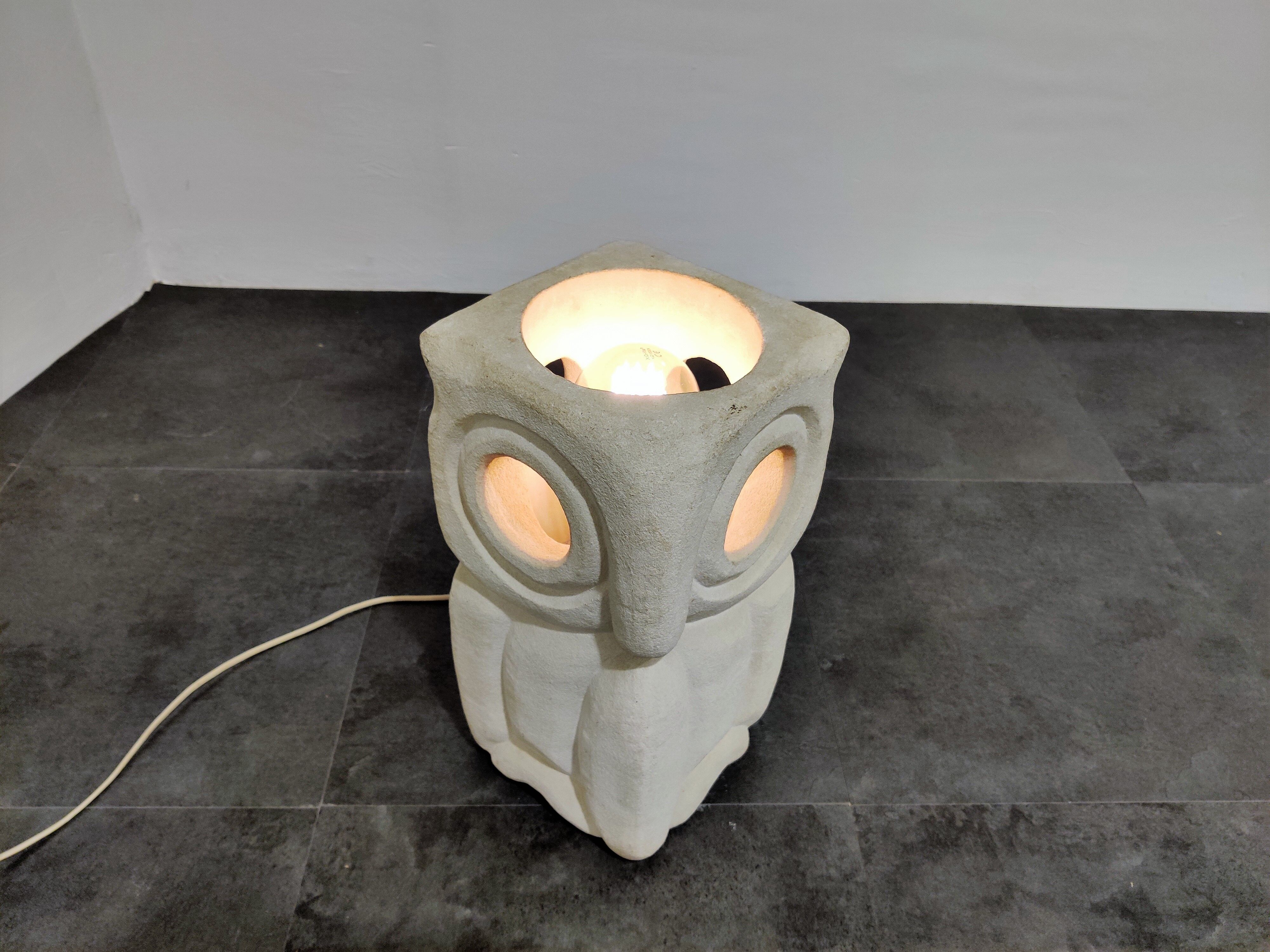 Limestone owl lamp by Albert Tormos, 1970s