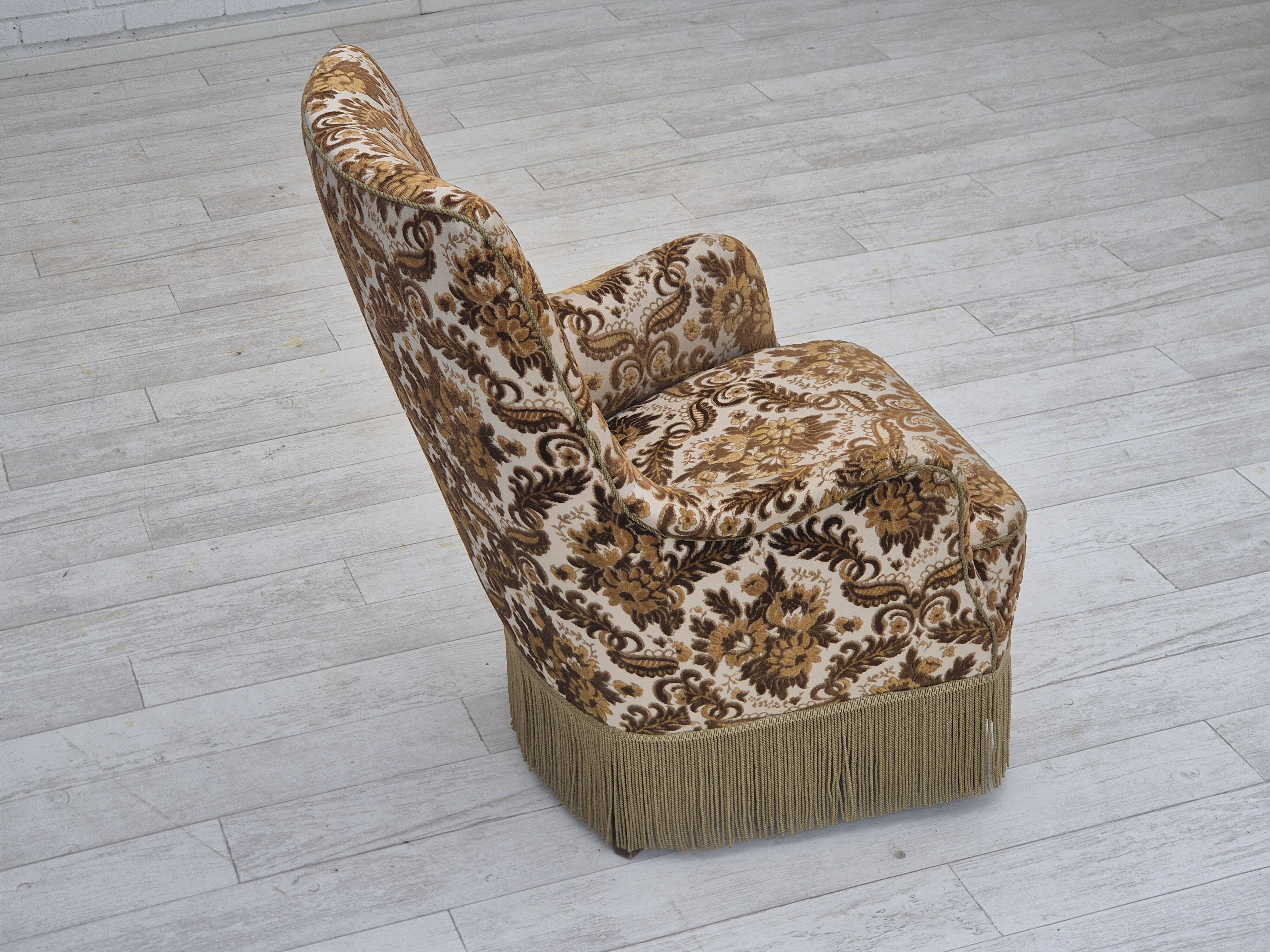 1960s, Danish highback armchair, furniture velour fabric, ash wood.