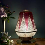 Vintage Art Deco globe table lamp in transparent and purple glass.