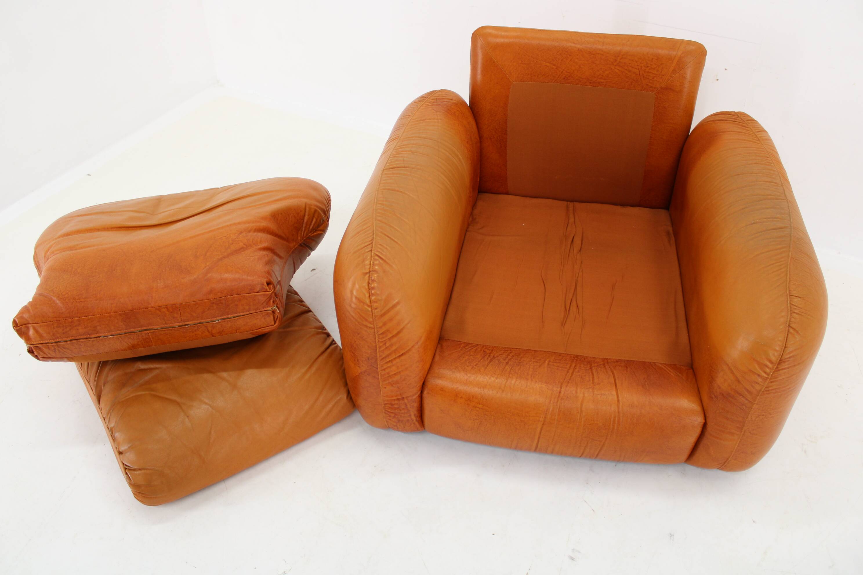 1970s  Cognac Leather Armchair ,Italy