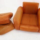 1970s  Cognac Leather Armchair ,Italy