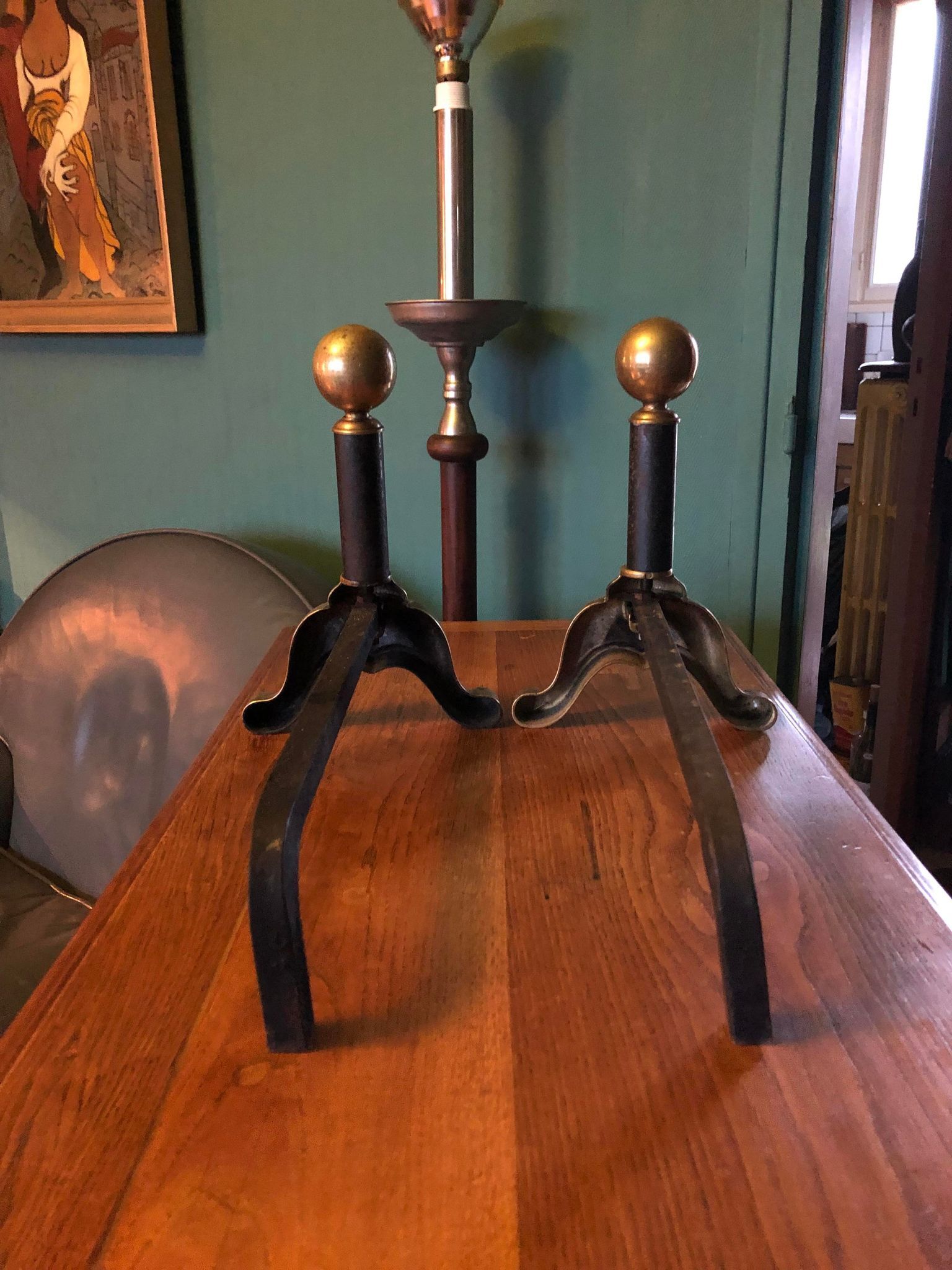 Paire de chenets de cheminée vintage