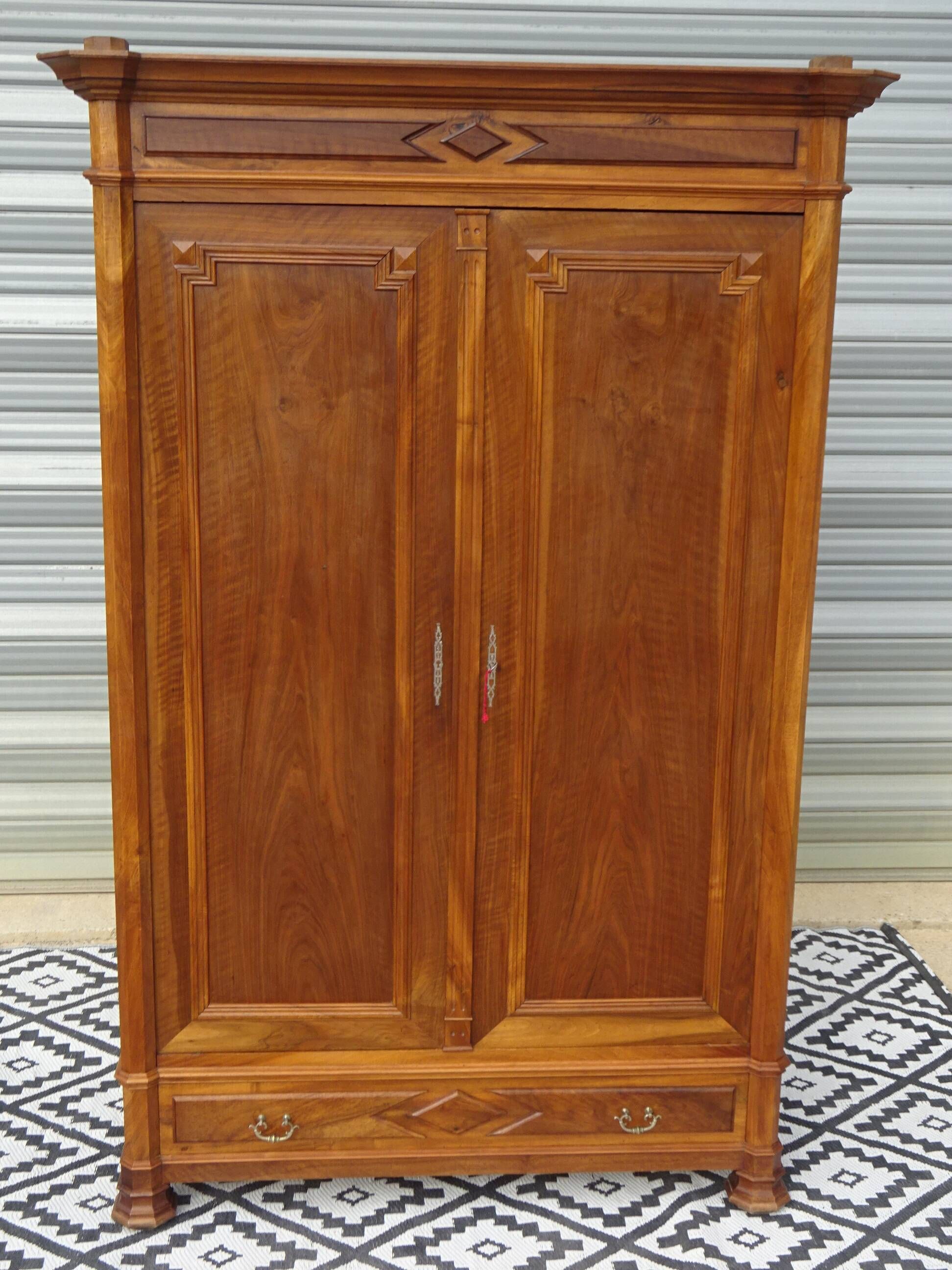 Large antique wardrobe in solid walnut