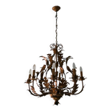 Large mid century gilt tole 8-light chandelier by Hans Kögl, 1960s