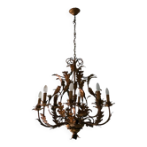 Lustre à 8 lumières en tôle dorée par Hans Kögl, années 1960