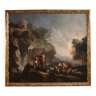 Great 18th century Italian painting, landscape with pastoral scene