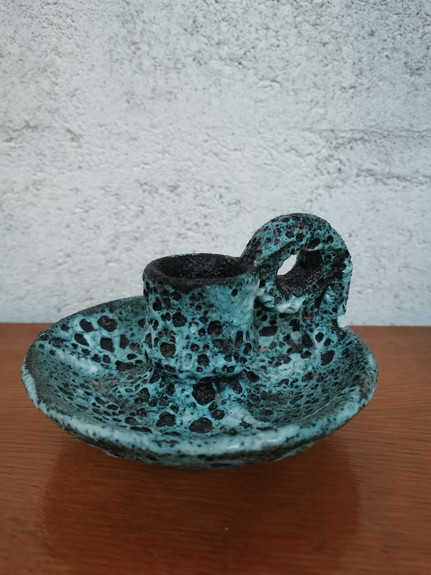 Bougeoir ancien en céramique Fat Lava