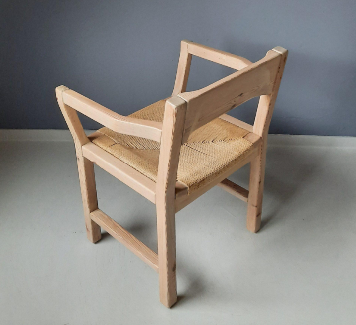 Set of 4 pine chairs with Tage Poulsen paper rope seat for Gramrode 1970