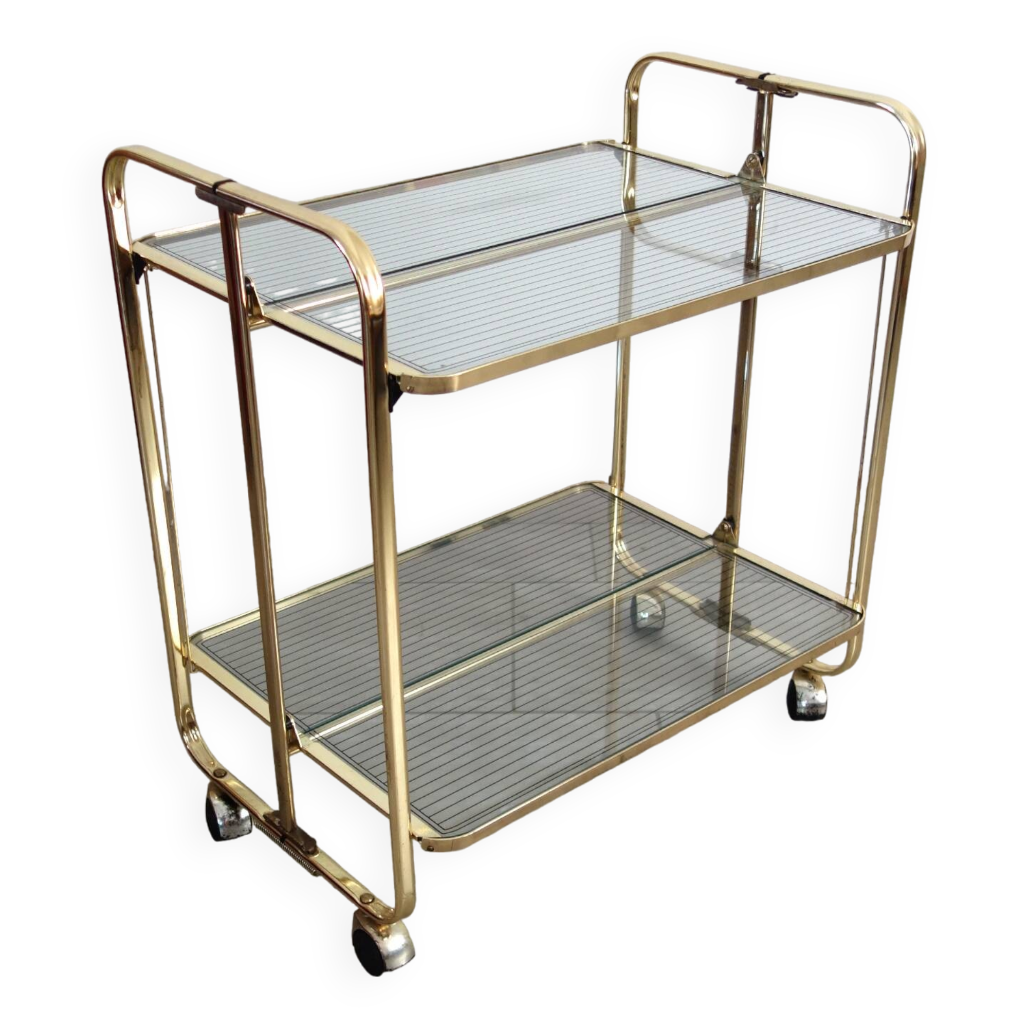 Desserte pliante métal doré et verre vintage