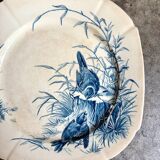 Blue ironstone plate from Gien, "Birds" service, circa 1870, no. 5.