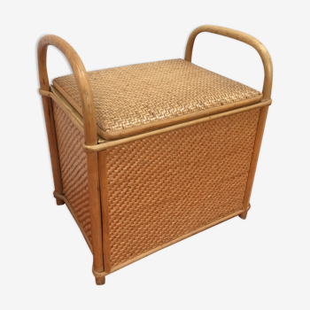 Vintage bench chest in braided rattan