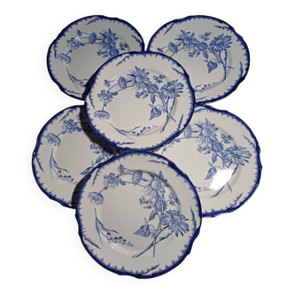 6 flat plates with floral decoration, iron T.
