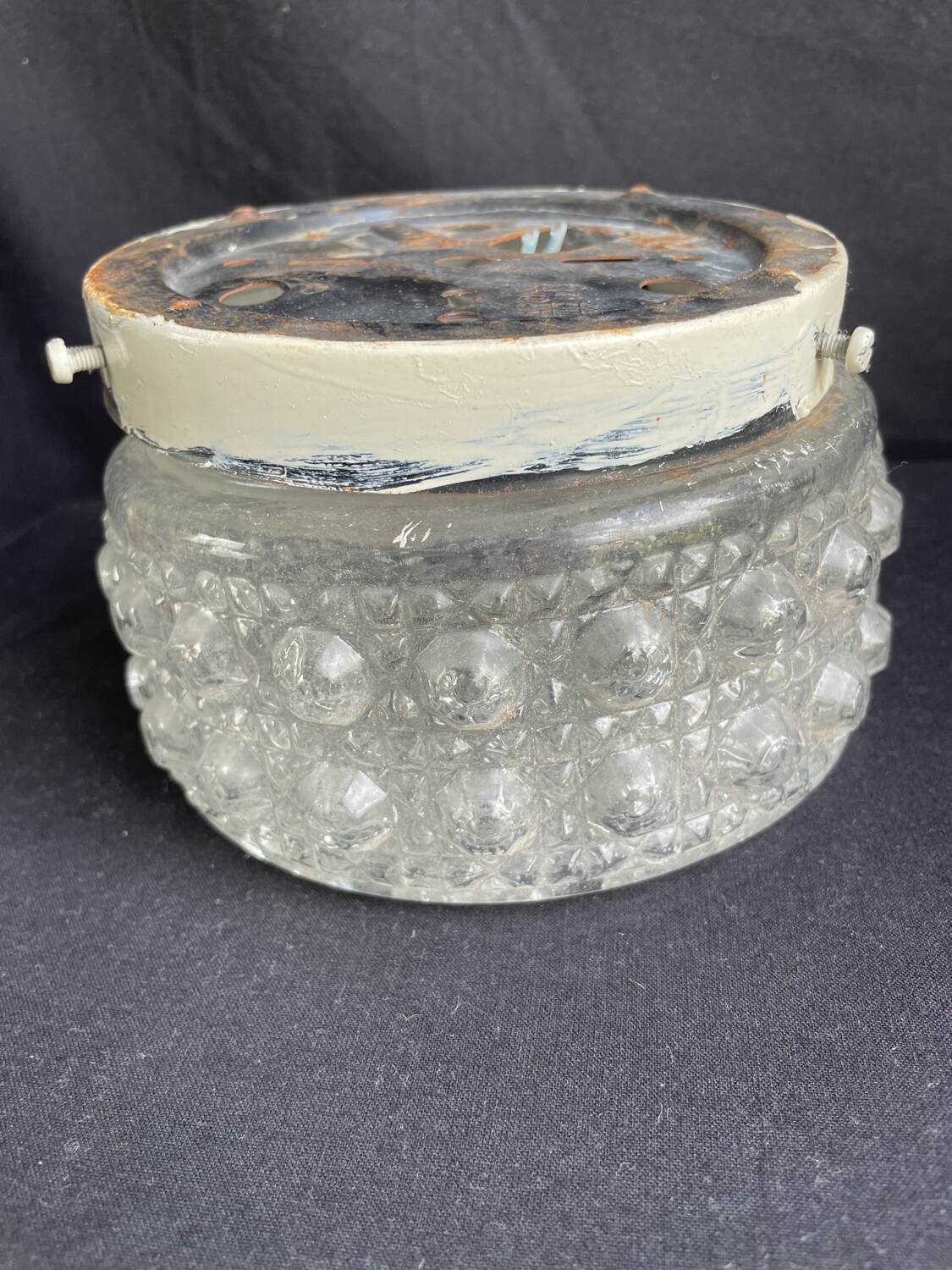 Old vintage round molded glass wall light