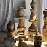 Stool, side table, cylindrical solid mango wood end table.