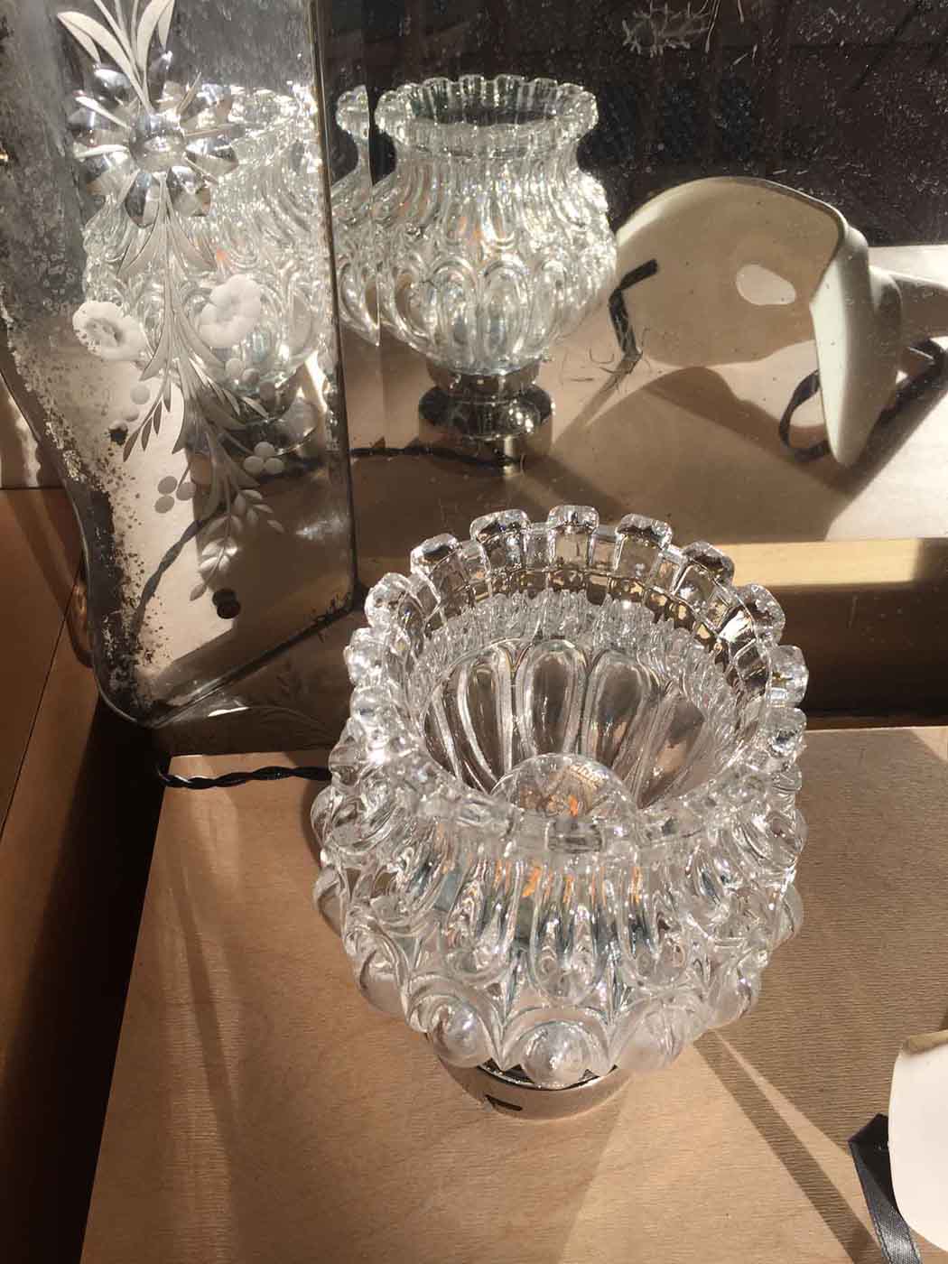 New table lamp with old Art Deco glass lampshade
