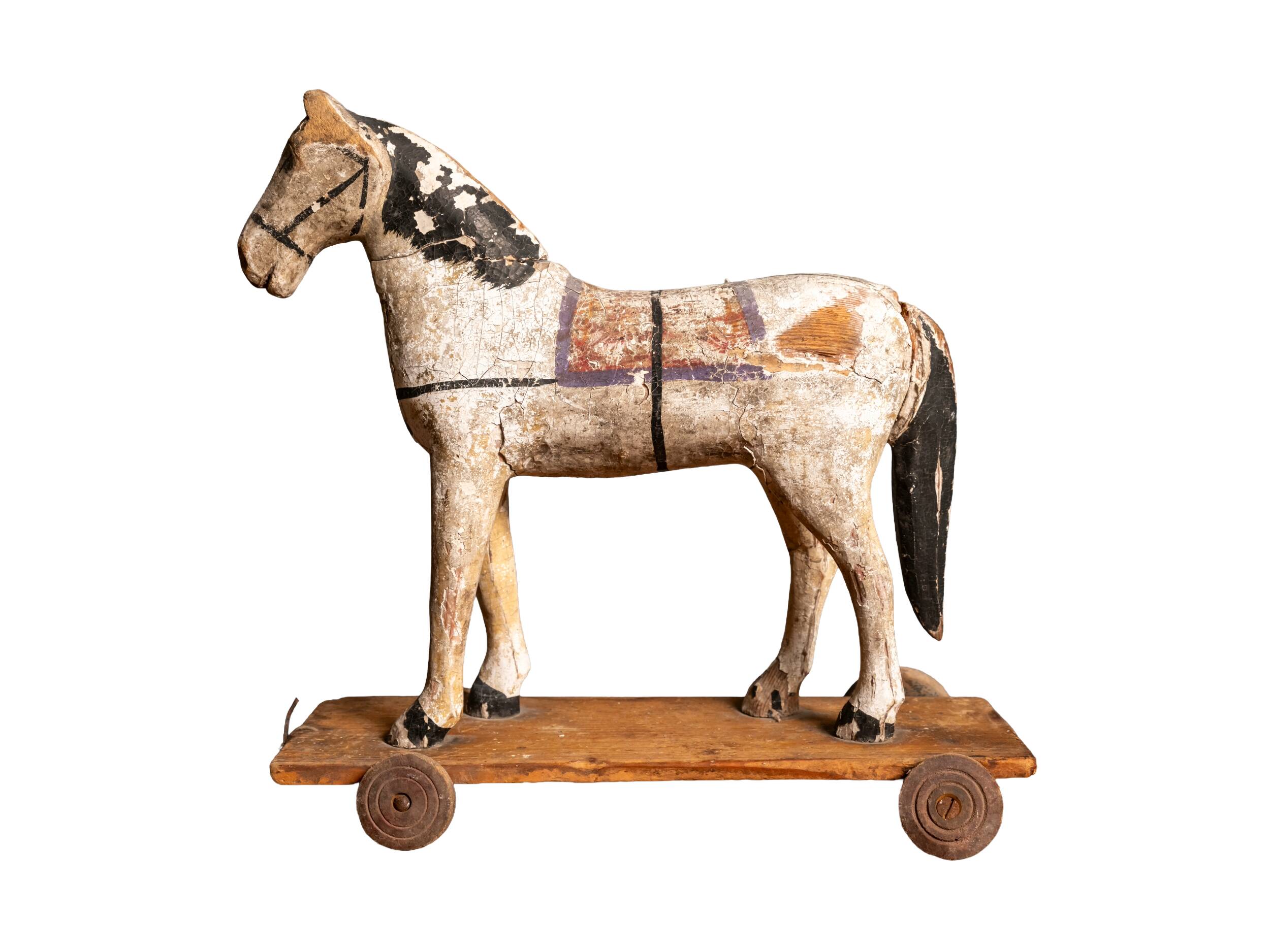 Antique Wooden Toy Horse on Wheels, Early 20th Century