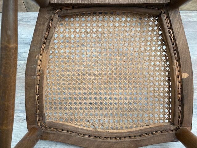 Set of 2 antique wooden bistro chairs canned seats