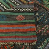 Tapis Kilim Vintage Motifs Ethniques Vert et Rouge, 180x271 Cm