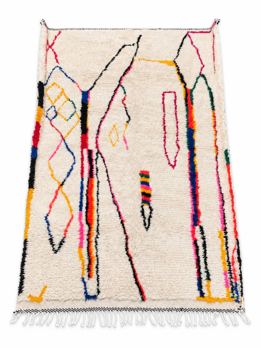 Large cream Berber rug with colourful patterns – 290 × 200 cm