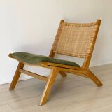 Wicker and corduroy armchair