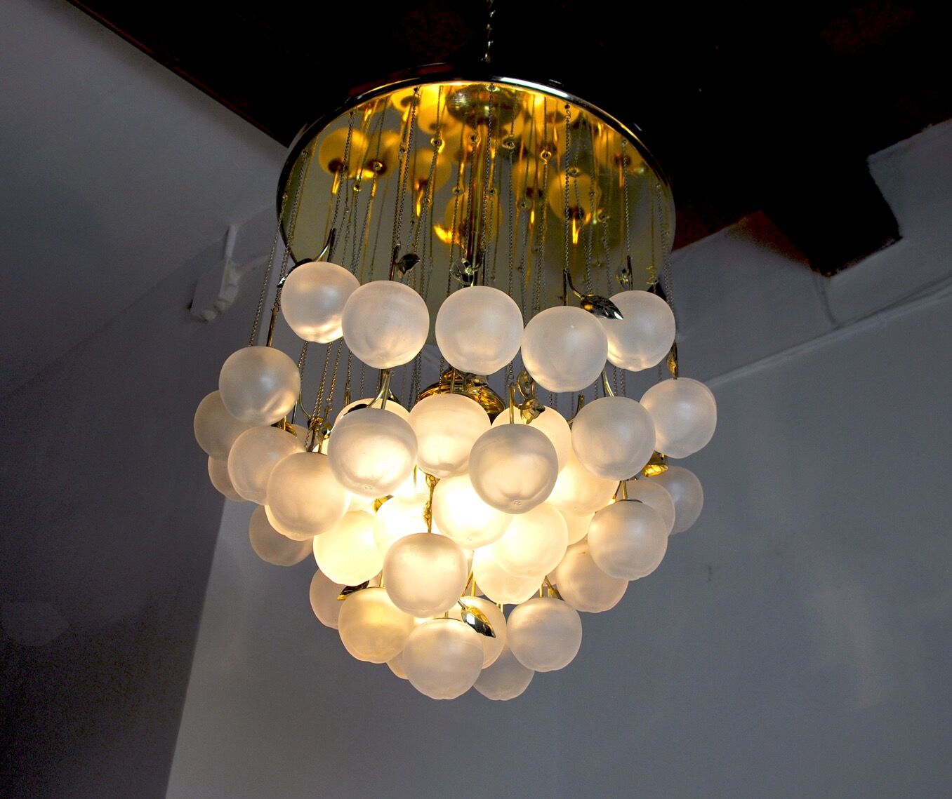 Chandelier waterfall Murano Mazzega, murano crystals " pommes ", Italy, 1970