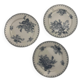 3 assiettes plates en terre de fer Sarreguemines modèle Flore