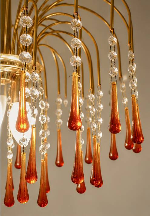Vintage chandelier with amber pendants, Murano style.