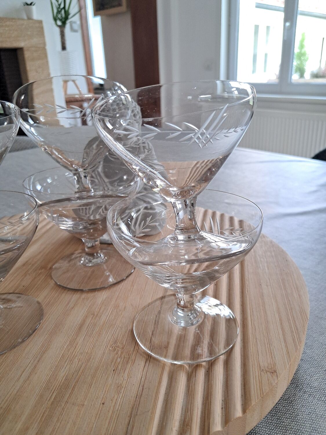 6 cut crystal champagne coupes, 20th century