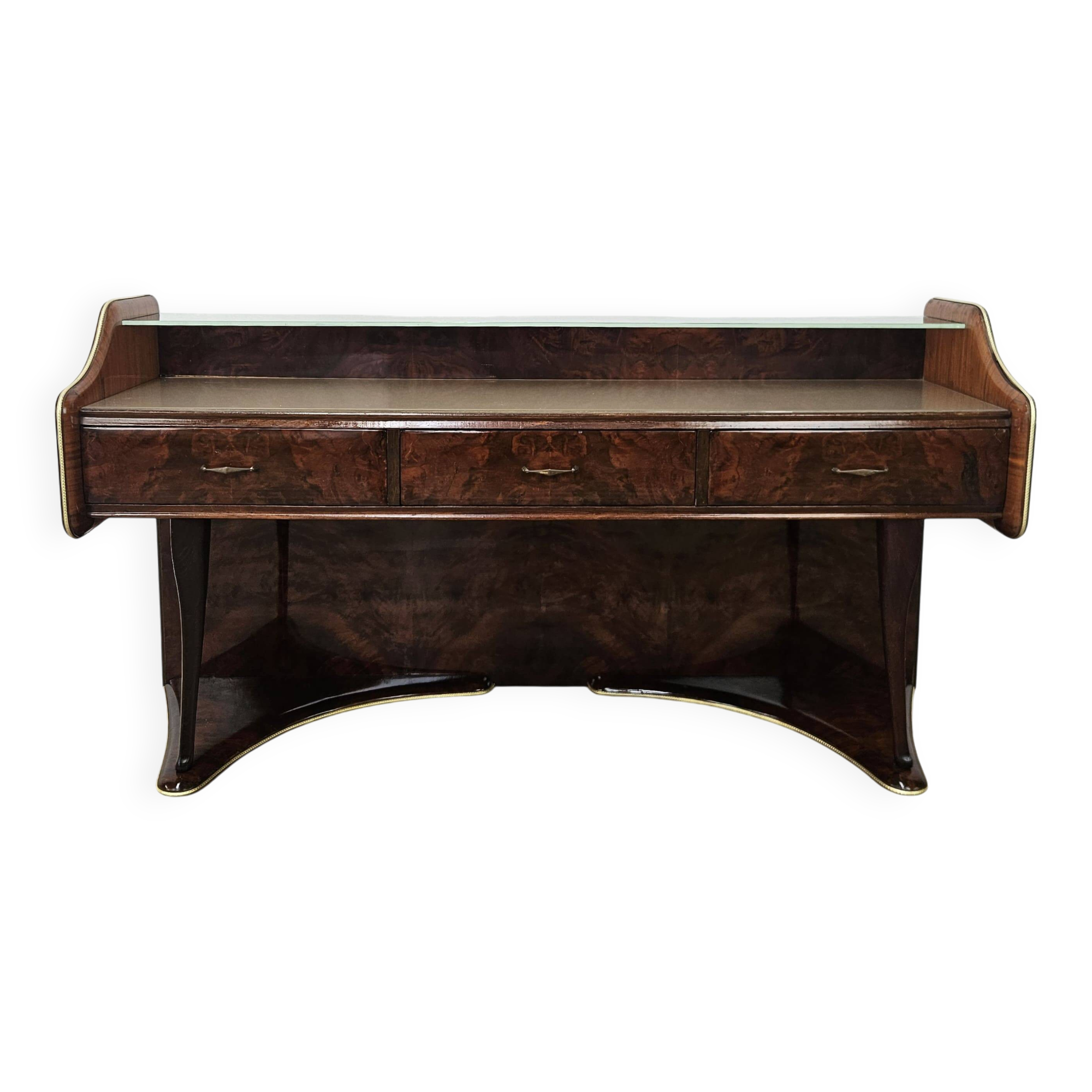 Burl wood dressing table with double glass shelf
