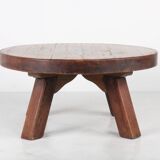Table basse ronde brutaliste en chêne massif