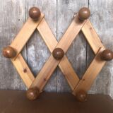 Old Extensible Wall Coat Rack x7 Vintage Wooden Ball Hooks #A704