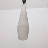 Large Vintage White Encased Glass and Brass Pendant by Stilnovo, Italy