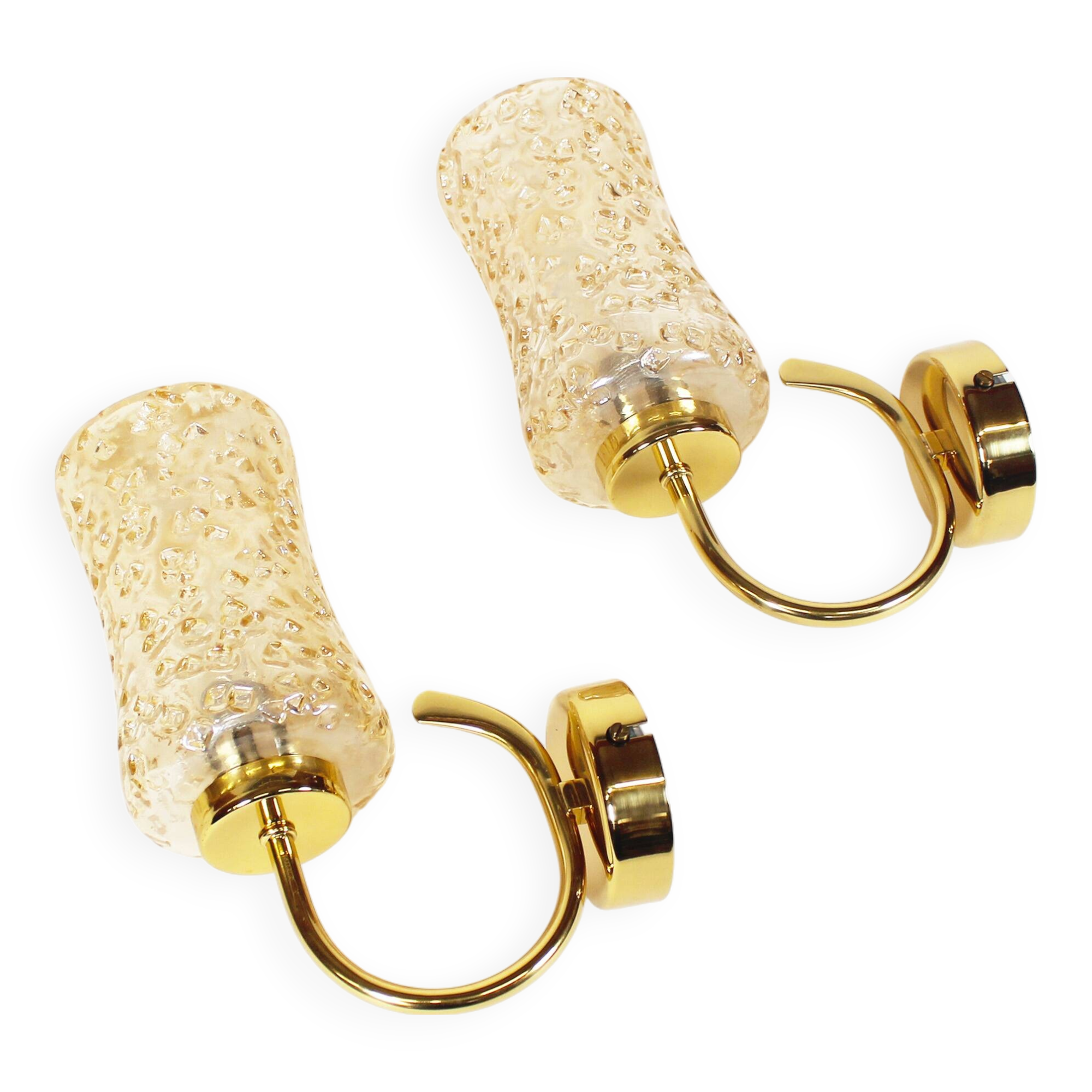 Set of two vintage brass and amber glass wall lamps by Wila Leuchten