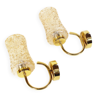 Set of two vintage brass and amber glass wall lamps by Wila Leuchten