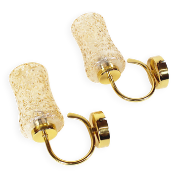 Set of two vintage brass and amber glass wall lamps by Wila Leuchten