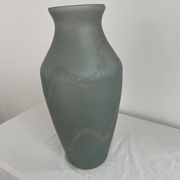 Large glass vase, Trait d'Union, gray-green tones, sandblasted vase decoration, elegant and chic