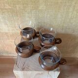 4 vintage Schott Mainz Jeanner cups – glass & teak – 1960/70