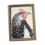 Oil on Wood Framed and Signed Henri Merlet : Coq Noir