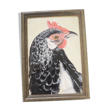 Oil on Wood Framed and Signed Henri Merlet : Coq Noir
