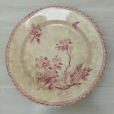 Plat rond en terre de fer de Gien modèle Aubépine rose