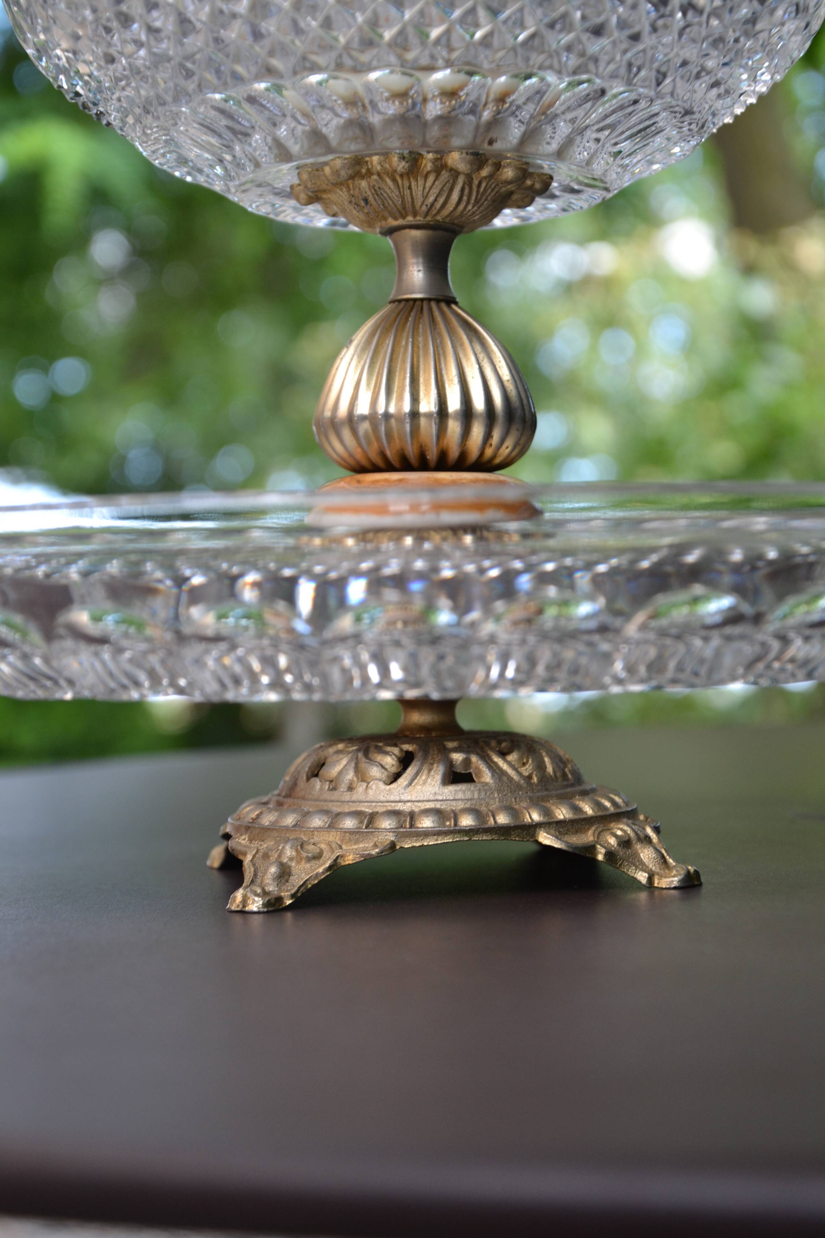 Présentoir, serviteur en cristal, onyx et bronze