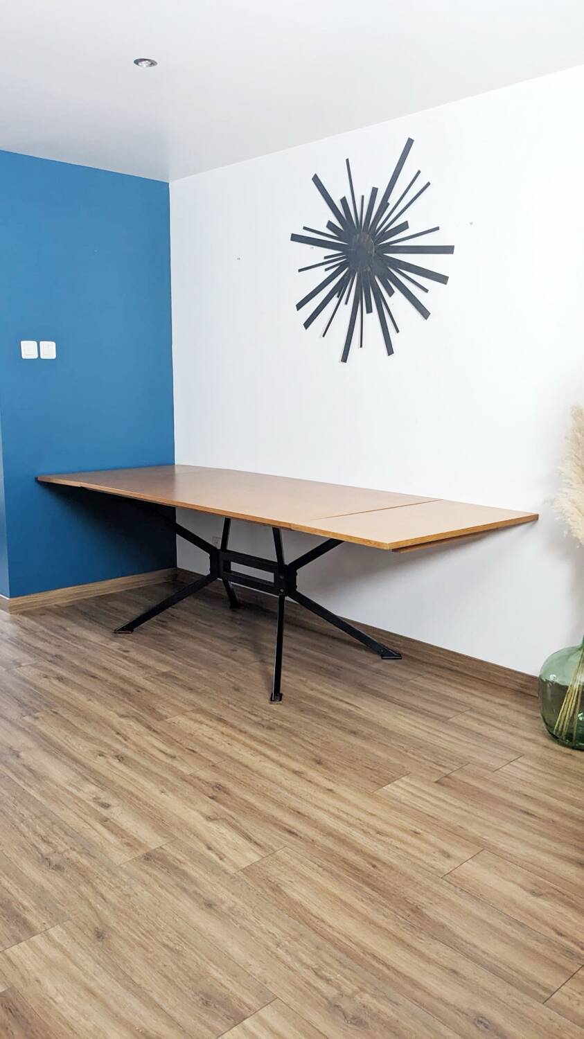 Extendable wooden and metal table, 80s