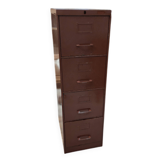 Industrial metal office cabinet in burgundy – 4 drawers – 1950s
