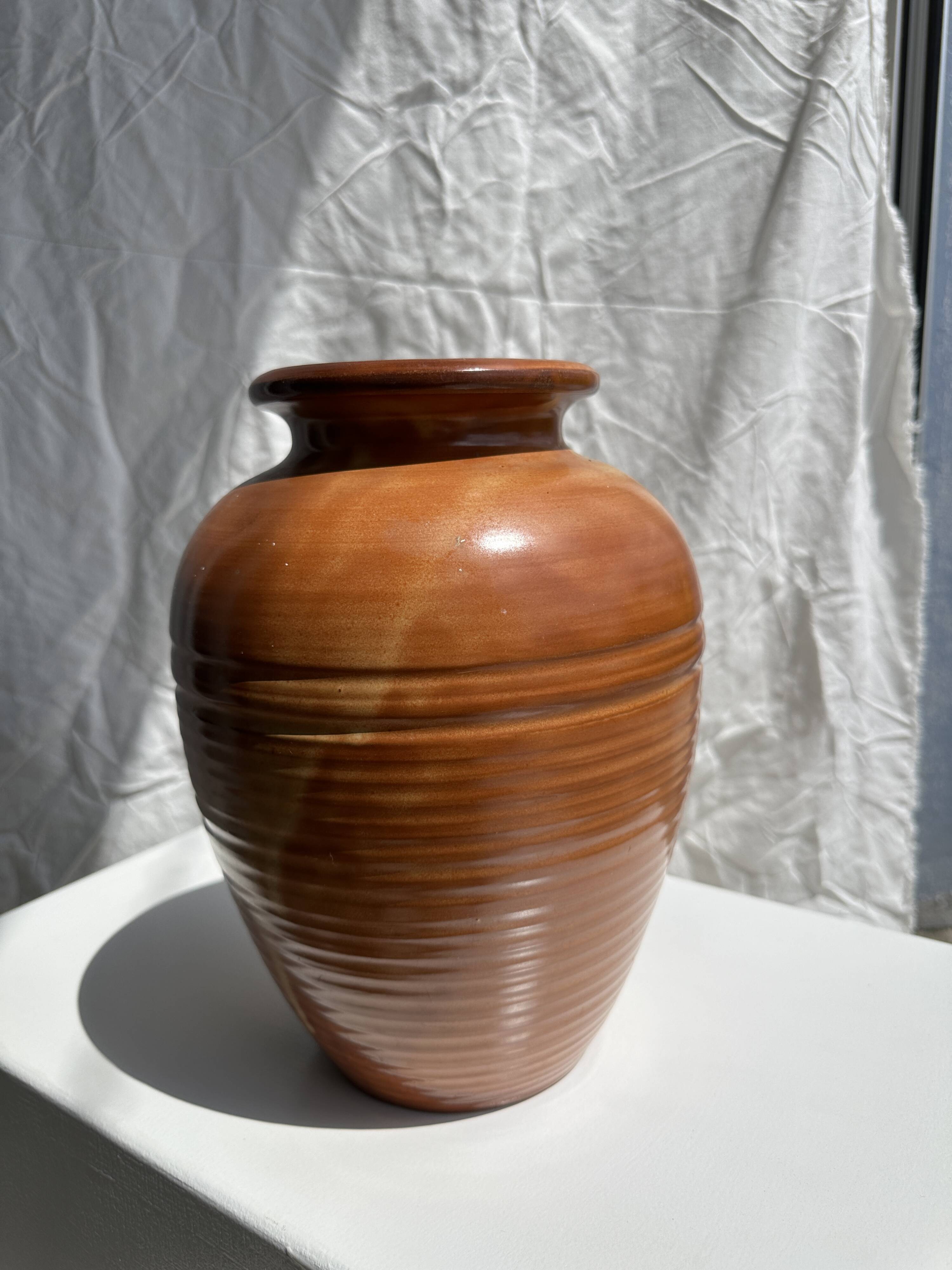 Large brown artisanal ceramic vase